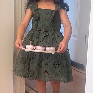 Blueberi Boulevard Olive Green Eyelet Dress NWOT